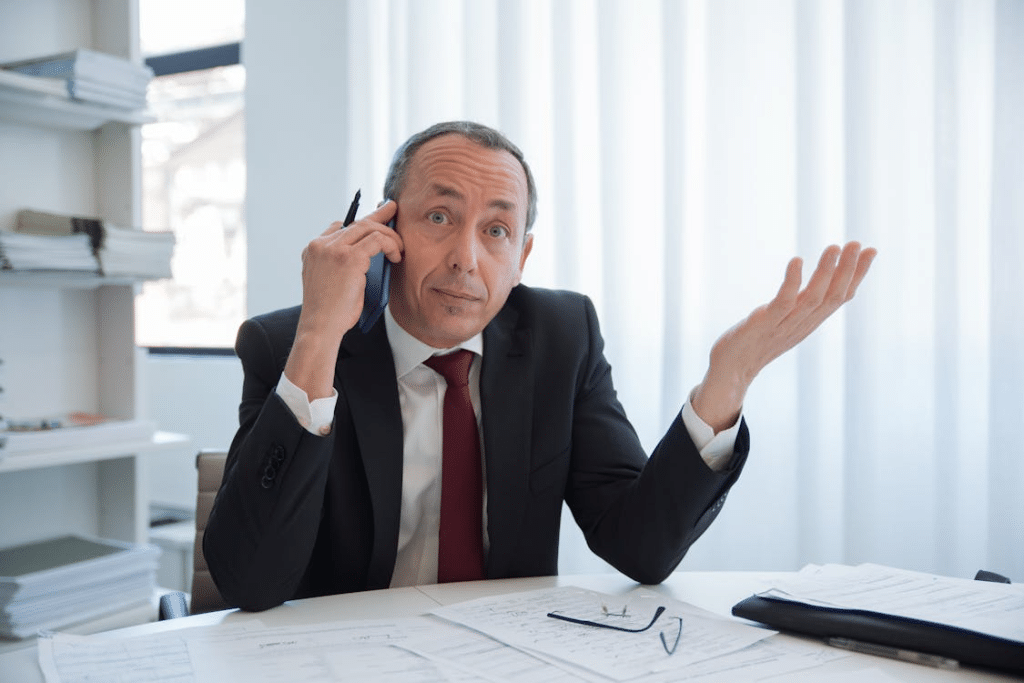 A man in a suit using a phone