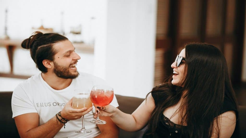 A couple laughing during their date