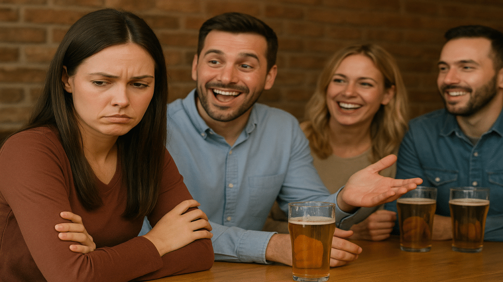 A woman looking upset at her friend’s joke