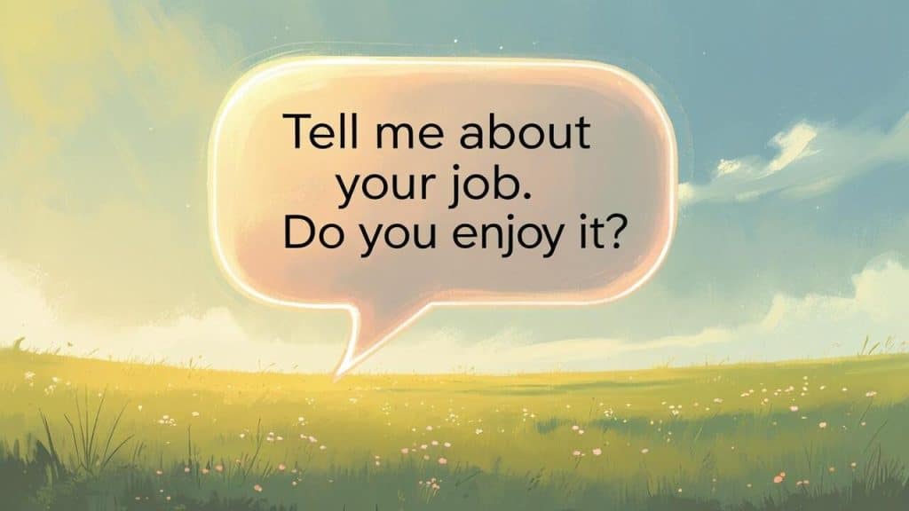 A screenshot of a bubble message asking about your job