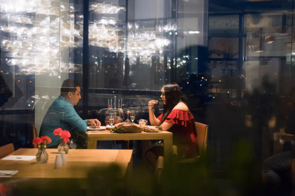 Man and woman having a date in a restaurant