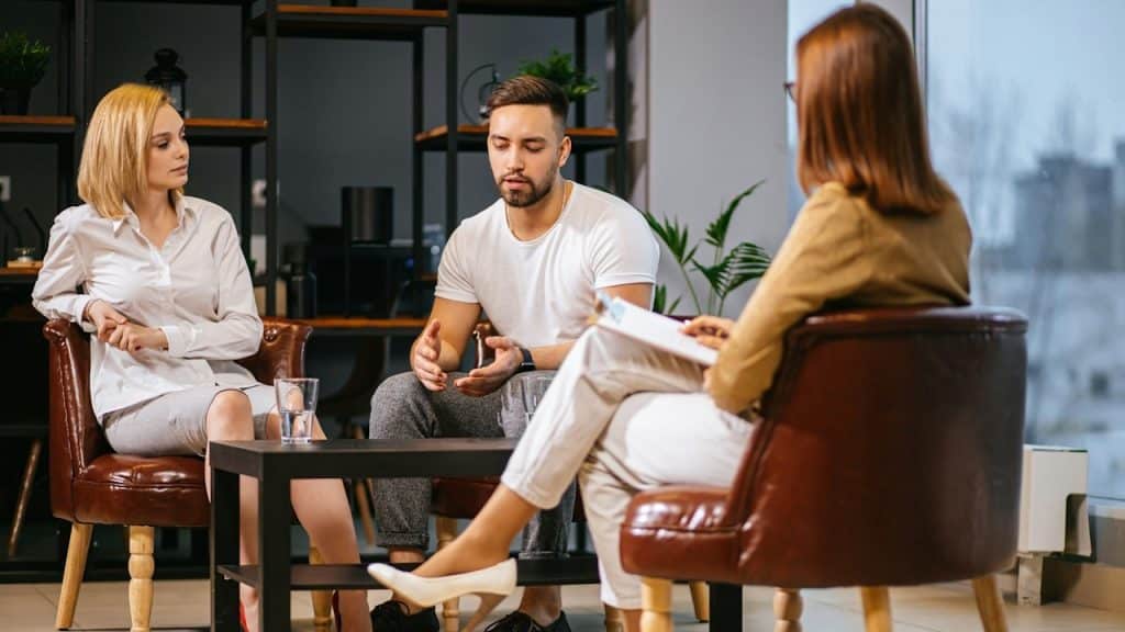 A couple in a therapist’s office.