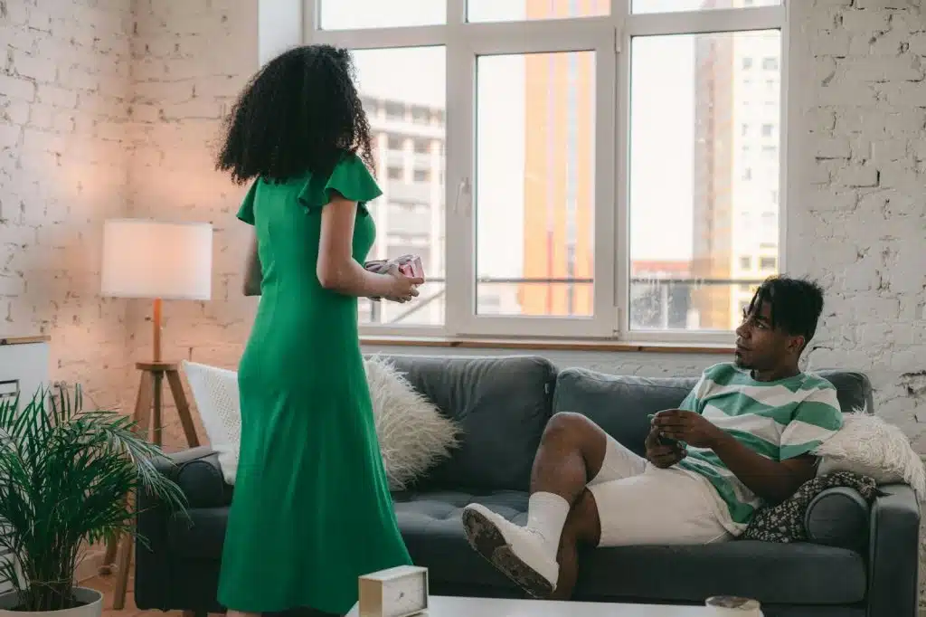 A man looking at the woman