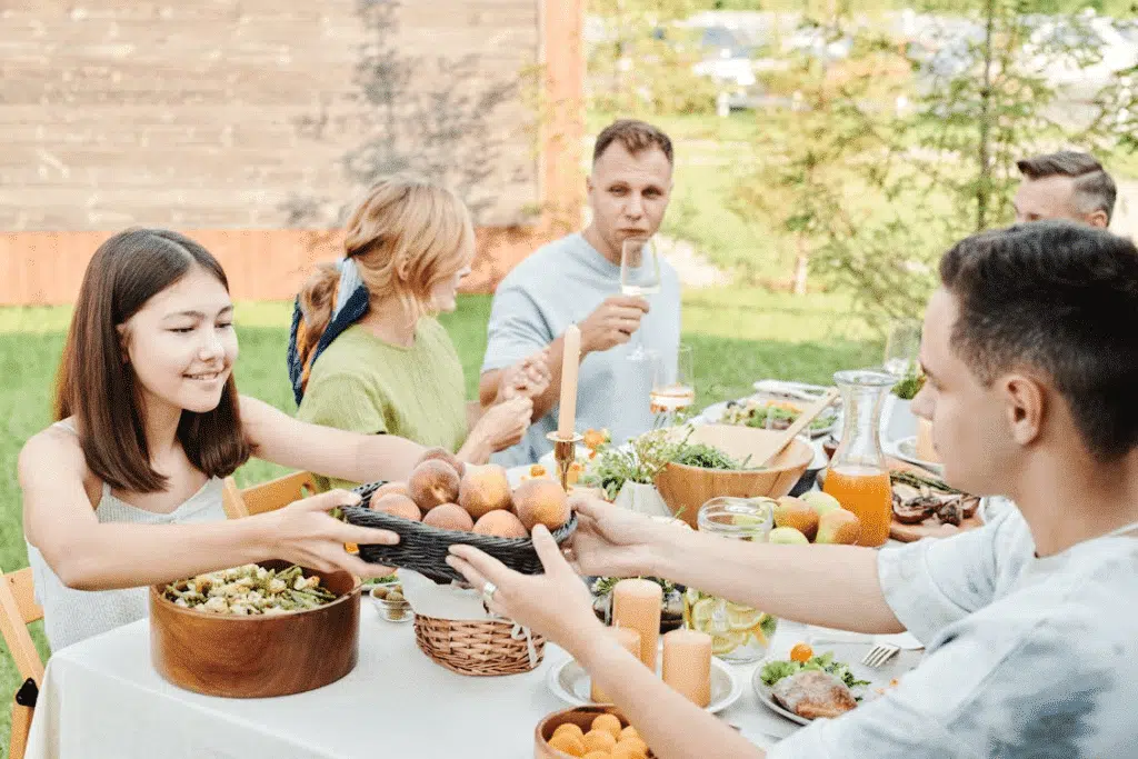 A family eating lunch together