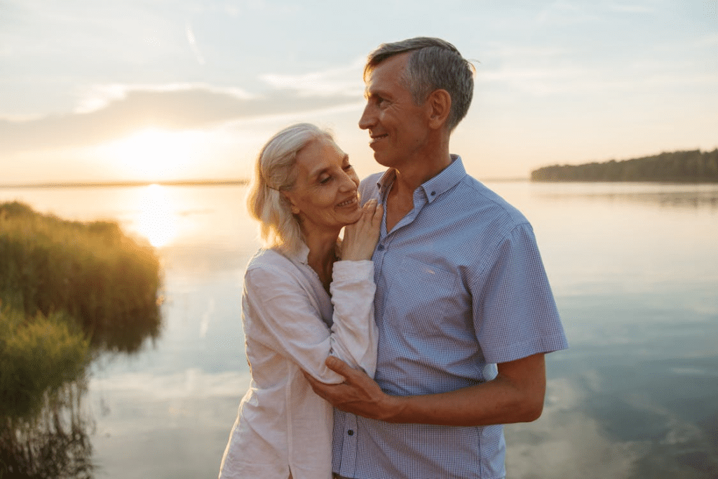 A sweet couple near the water