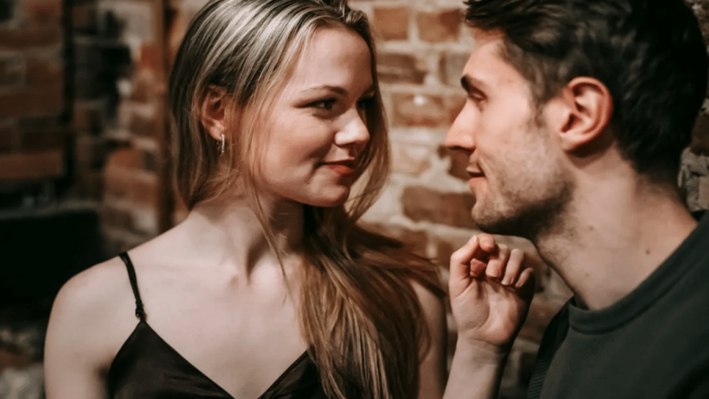 A couple flirting during their date