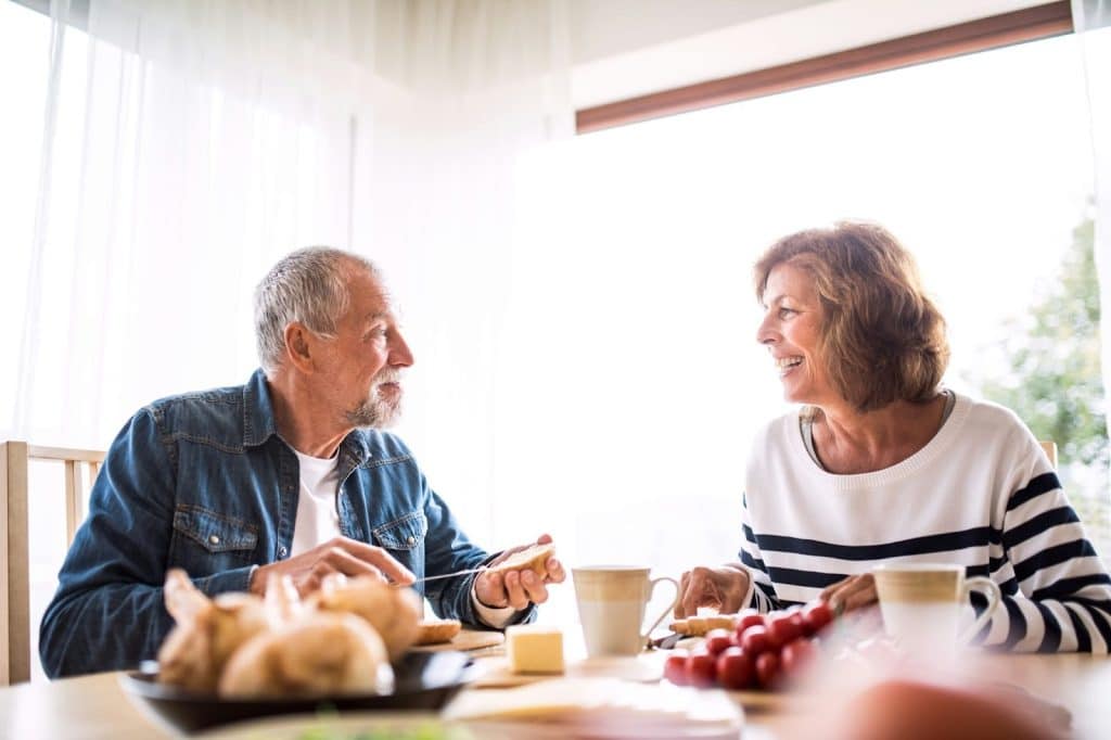 A man and woman talking