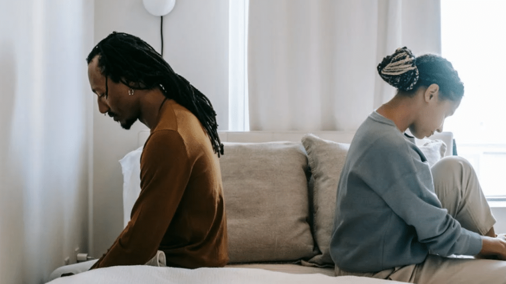 A couple refusing to look at each other