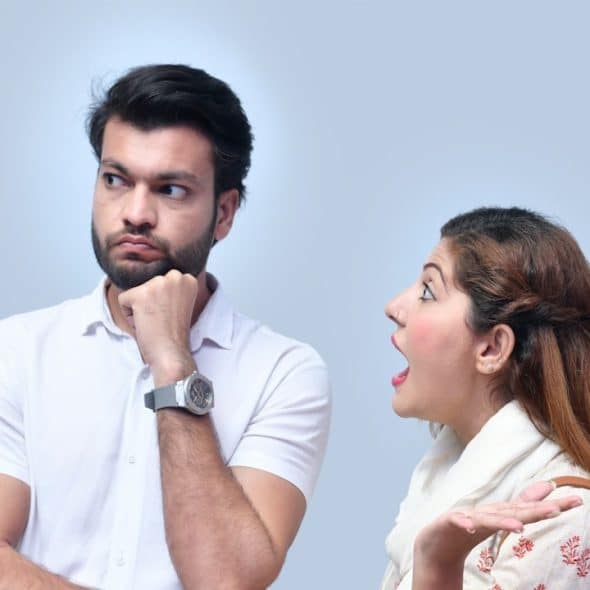 A woman screaming at her husband.