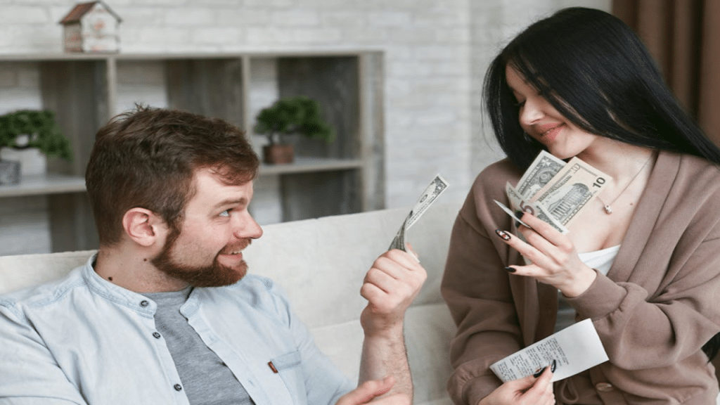 A couple talking about money