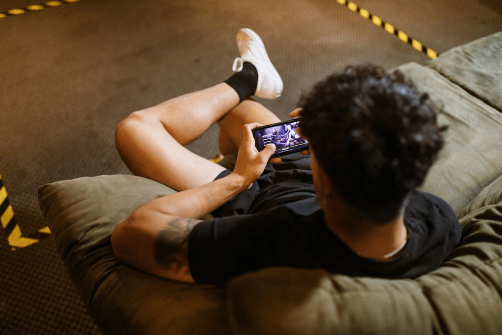 A man playing on his phone