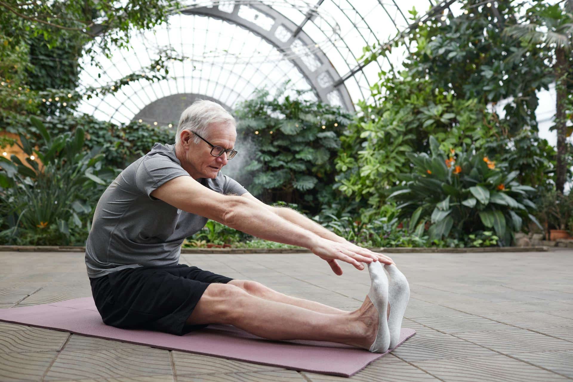 A man doing stretching exercises.