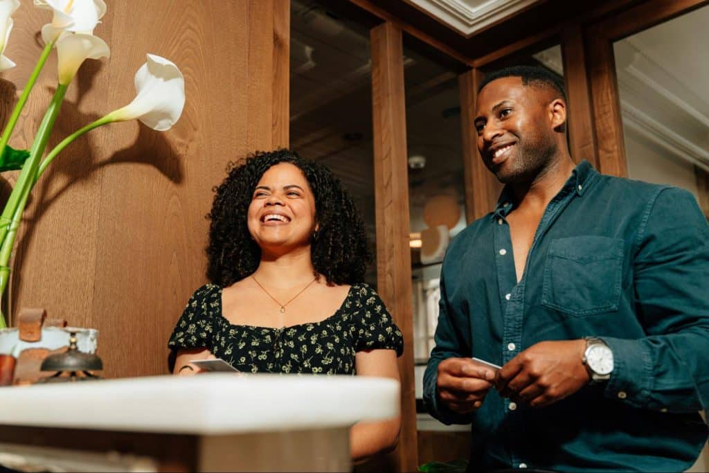 A man and woman smiling 