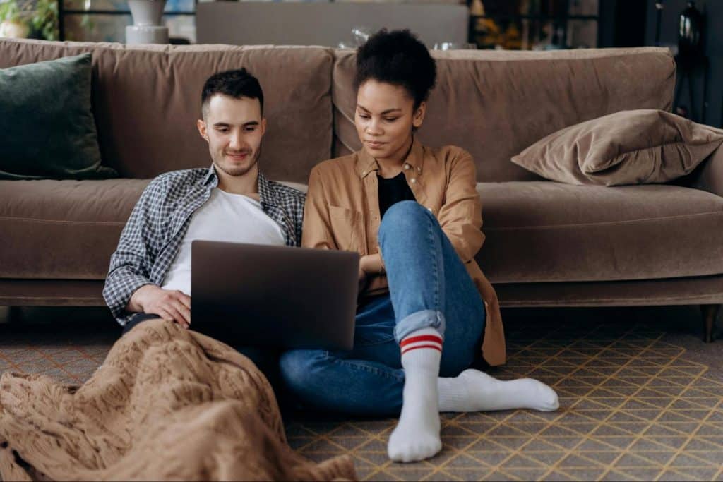 A man and woman talking