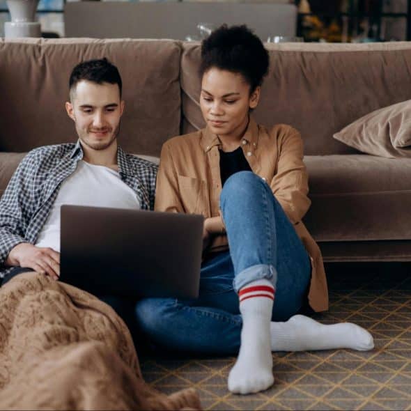 A man and woman talking
