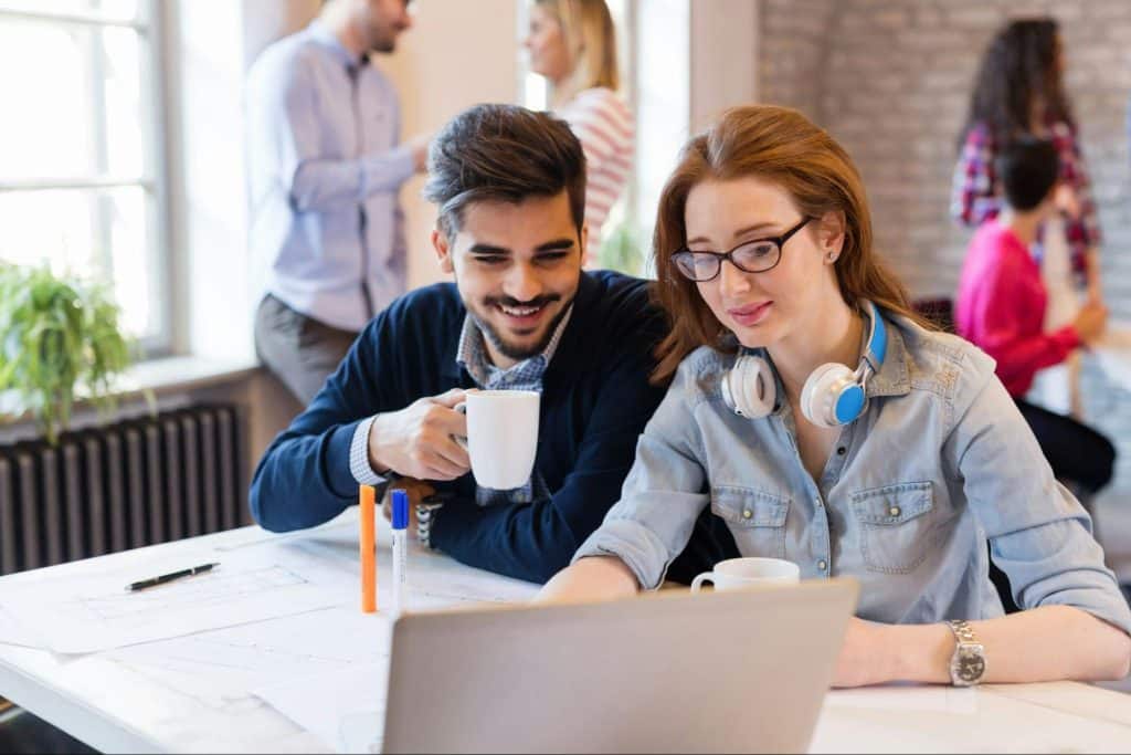 A man and woman working together