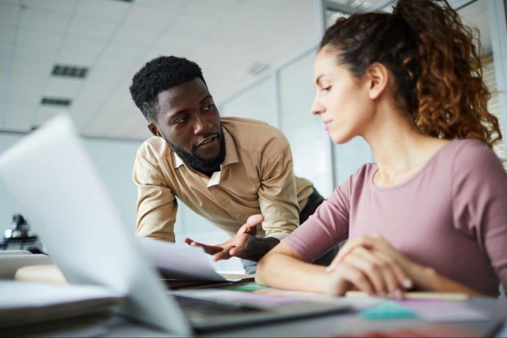 A woman just checking man’s work