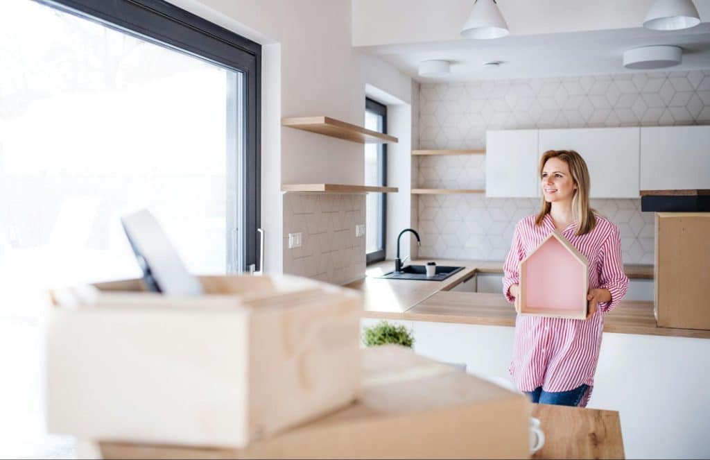 A woman organizing things alone
