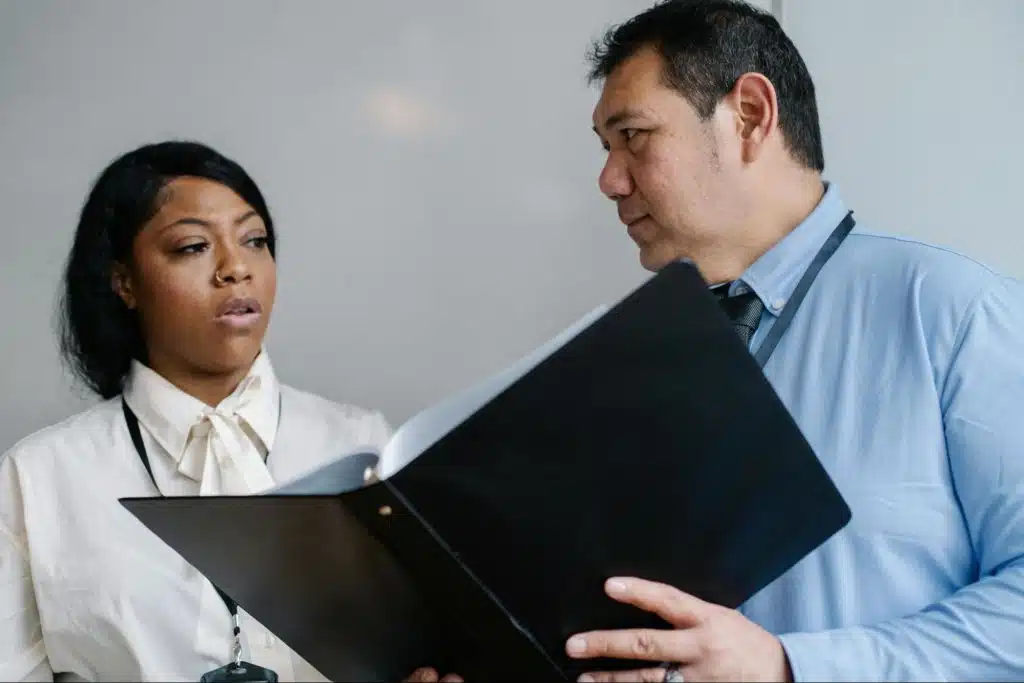A man and woman talking