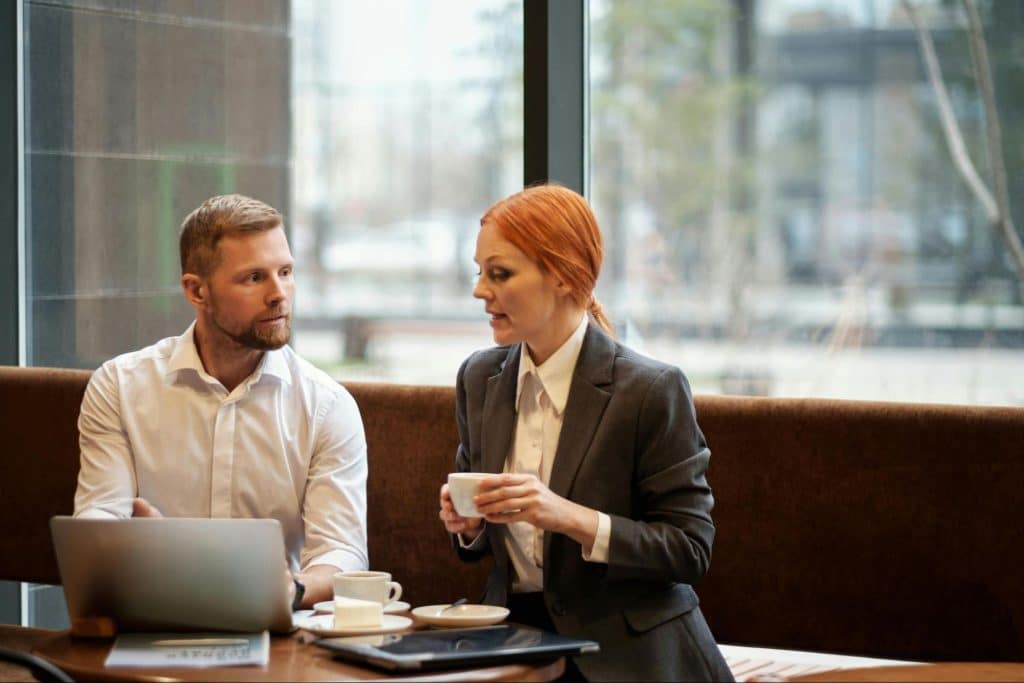 A man and woman having a discussion