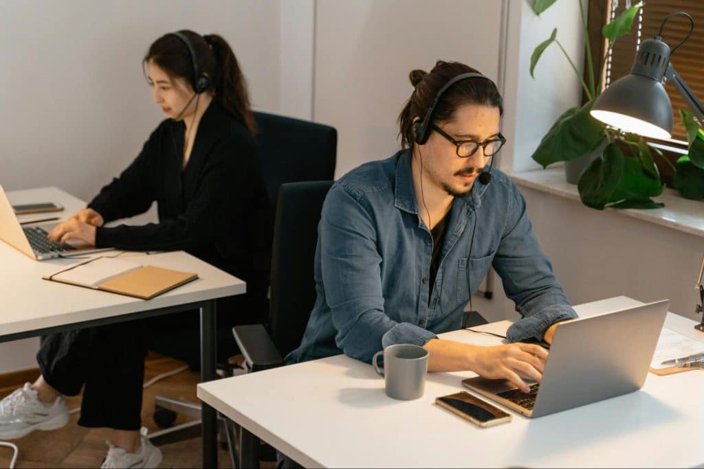 A man and woman working together