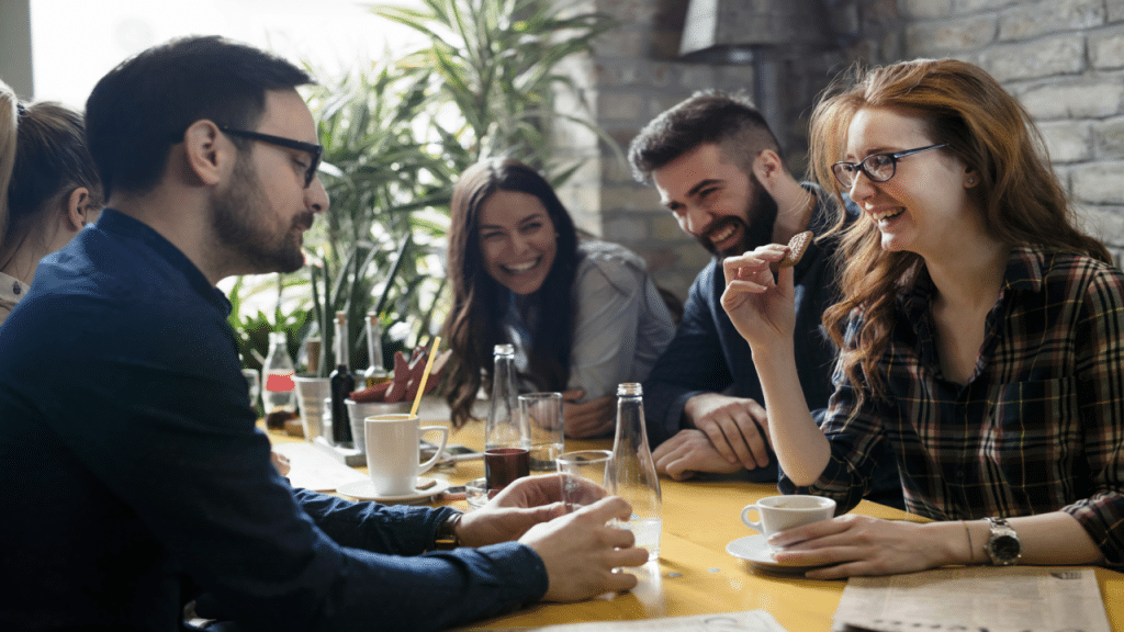 Coworkers socializing at lunch