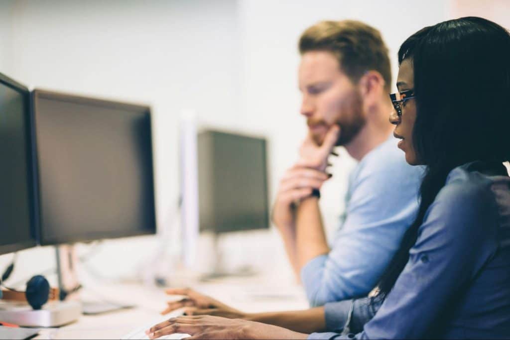 A man and woman busy