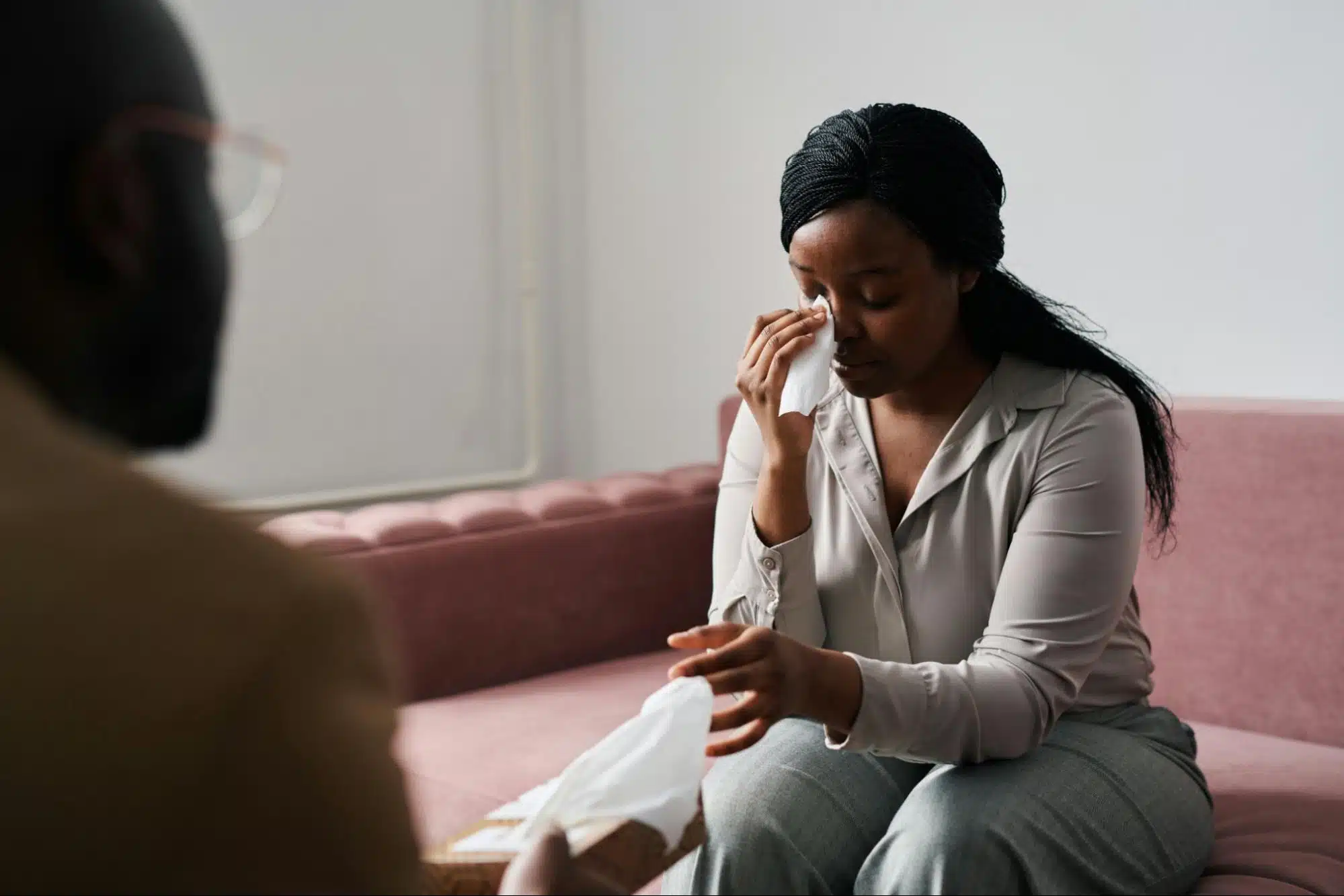A woman opening up to a man