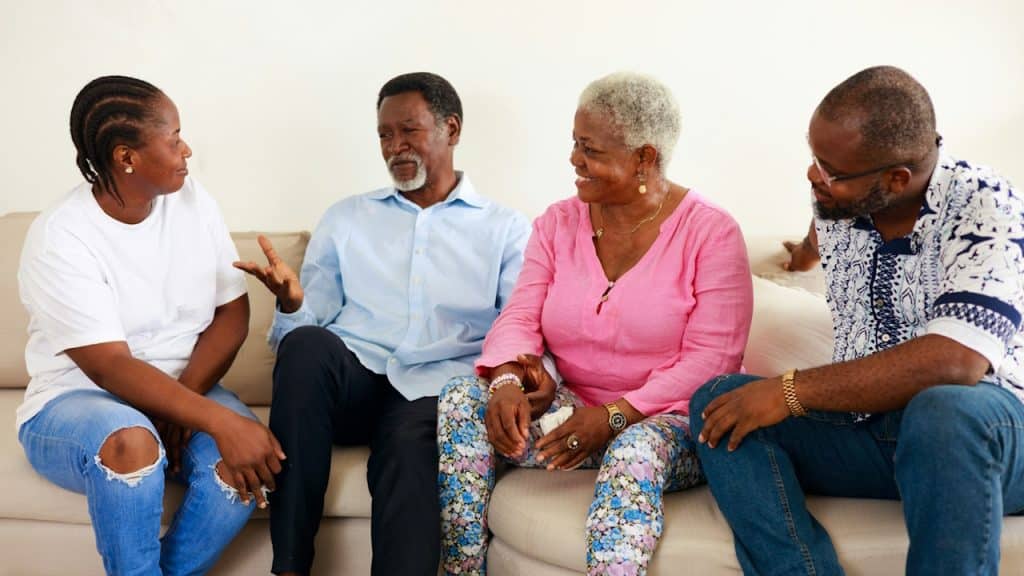 Family members are having a friendly discussion.