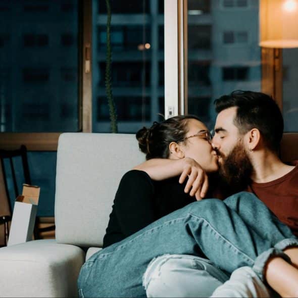A man and woman kissing
