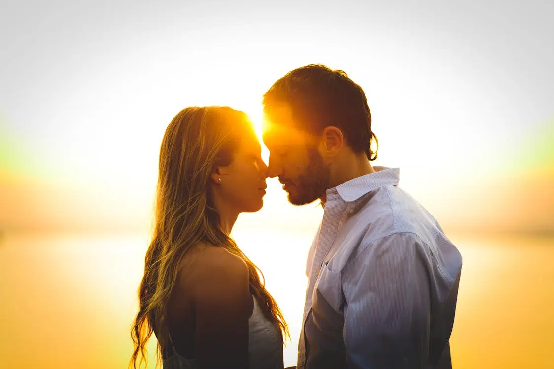 A couple kissing