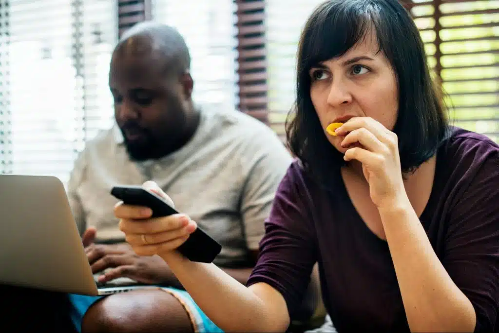 A man and woman busy