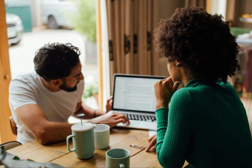 A man and woman busy 