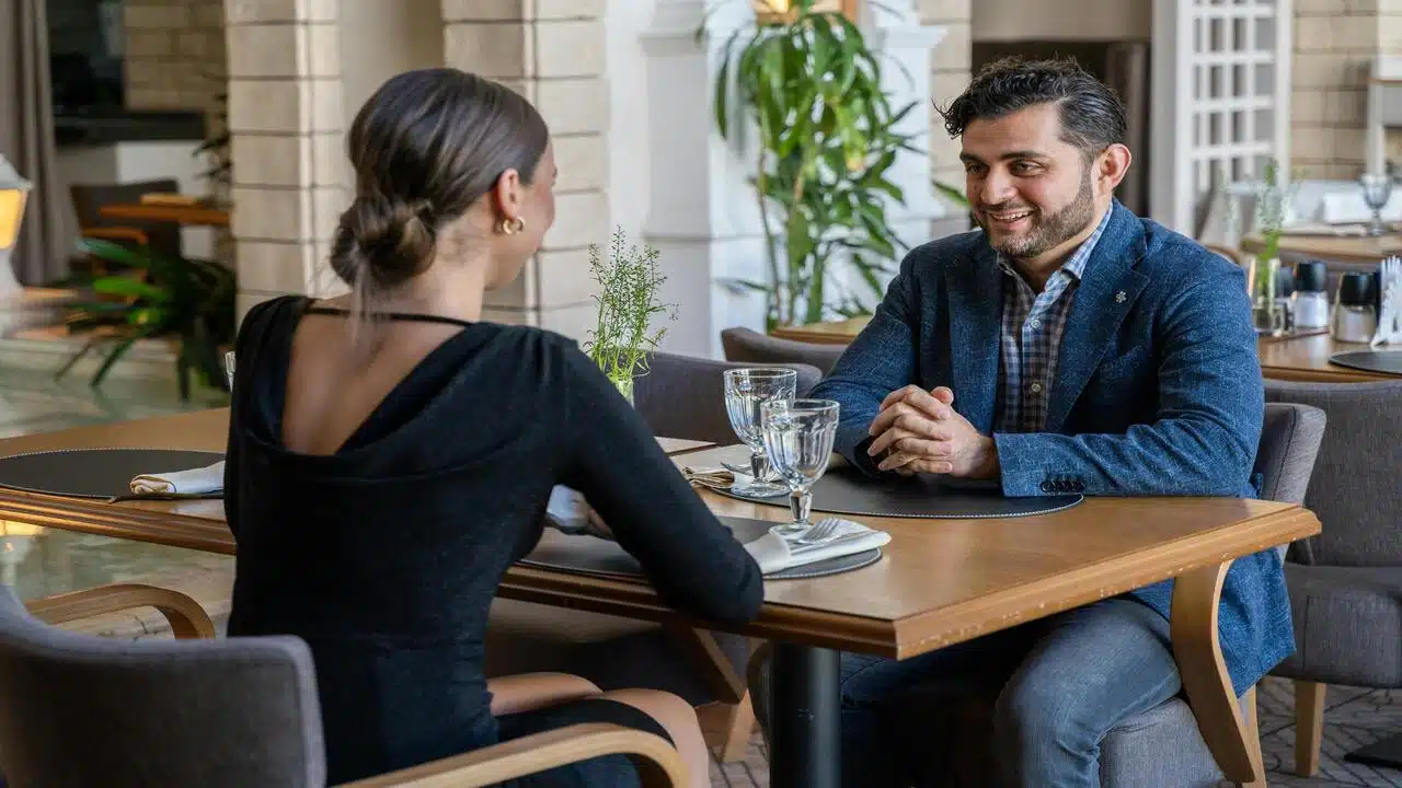 A couple at a restaurant date