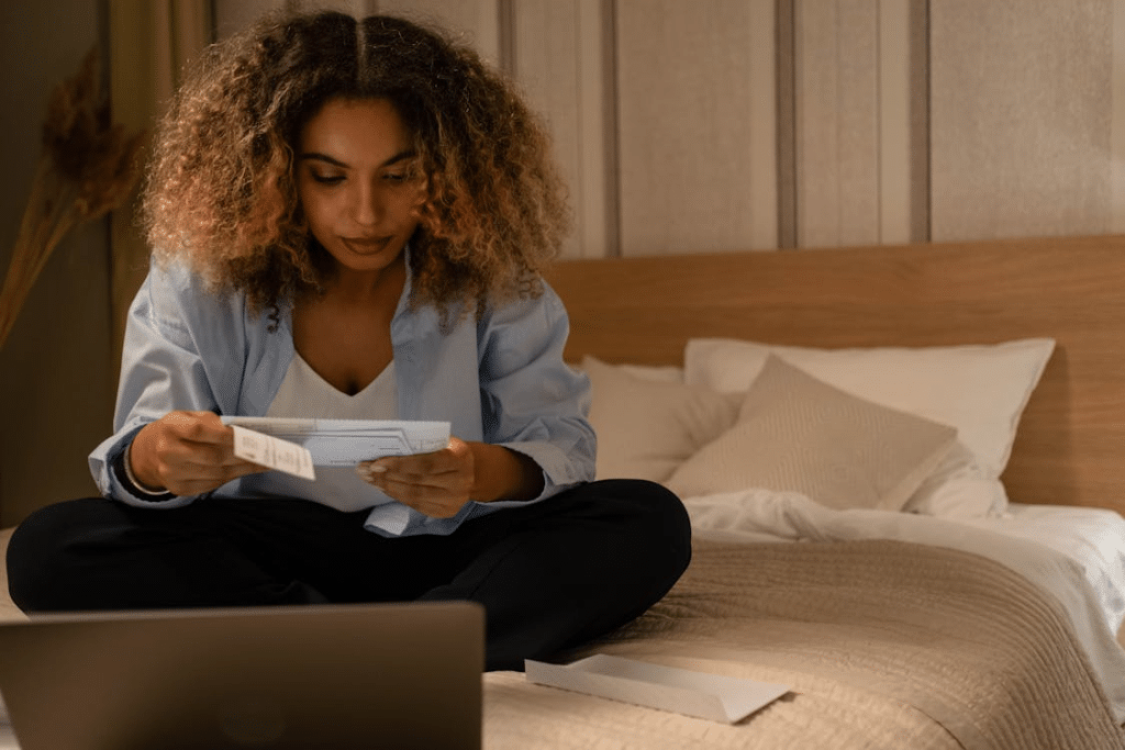 A woman reading a letter