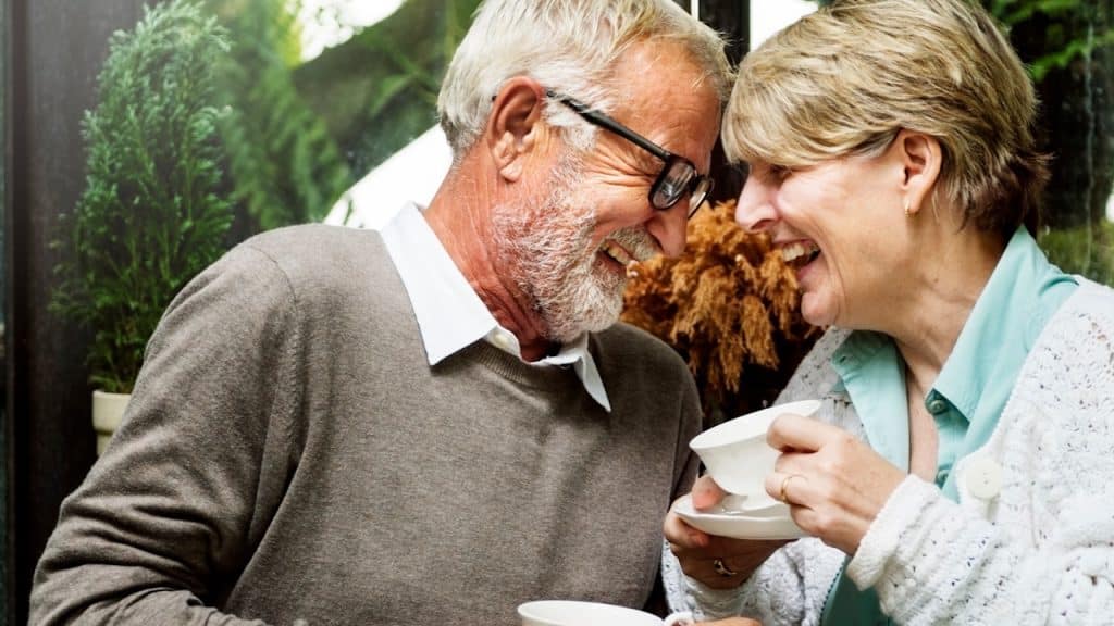 Senior couple drinking tea in the afternoon.