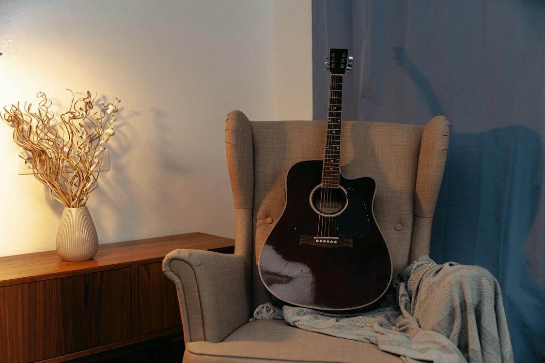A guitar on a chair