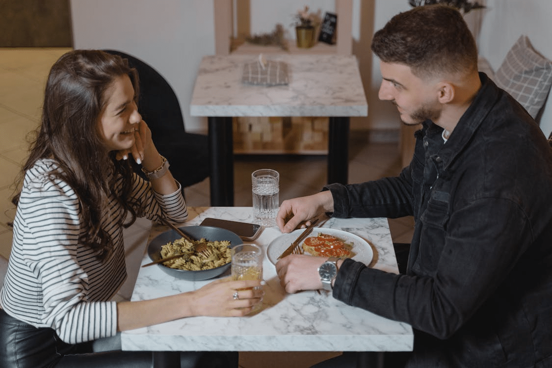 Man and woman having a date in a restaurant