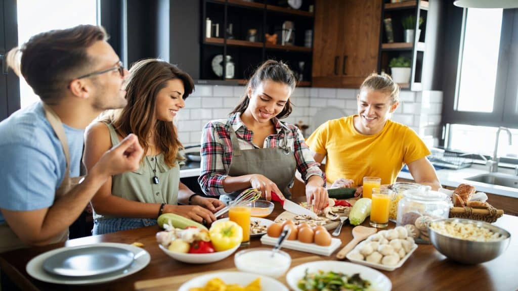 Friends preparing a meal together