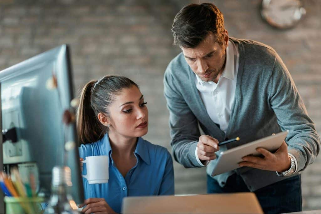 A man and woman talking