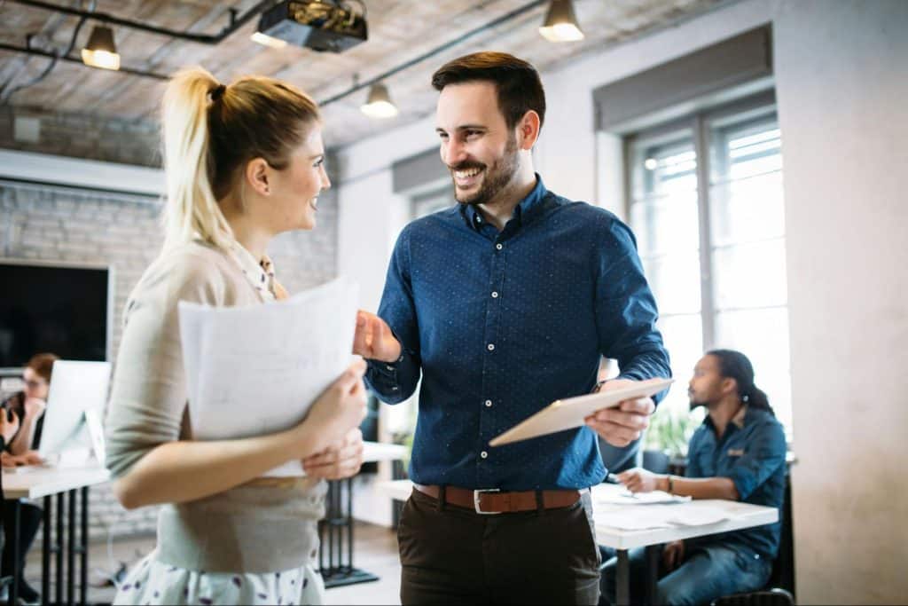 A man and woman working
