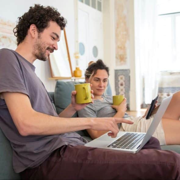 A man and woman at home