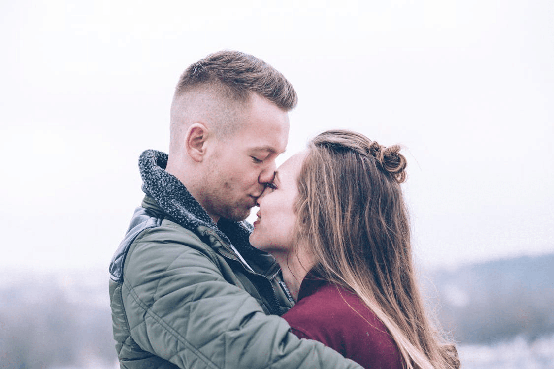 A couple kissing