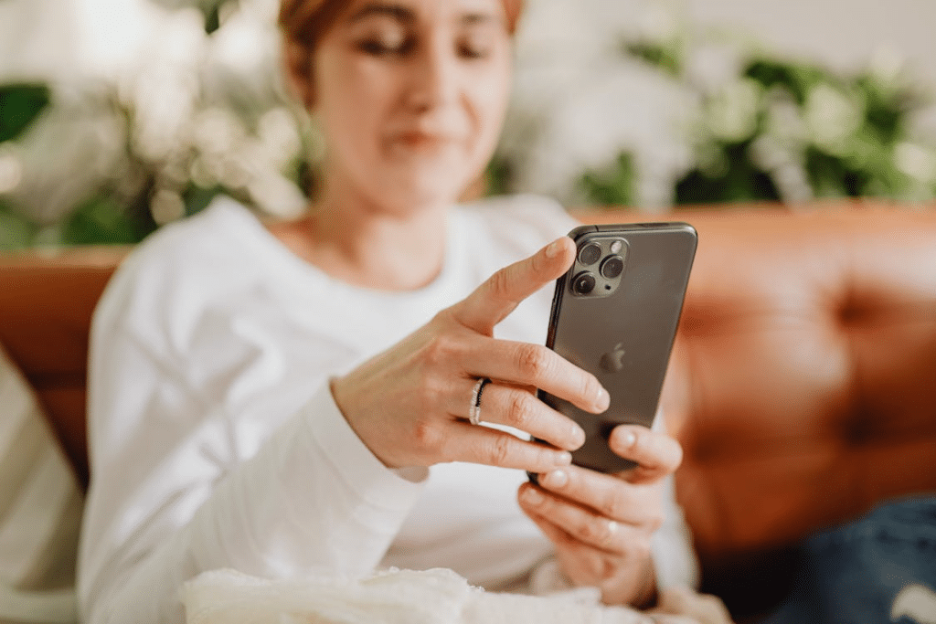 A woman using a phone