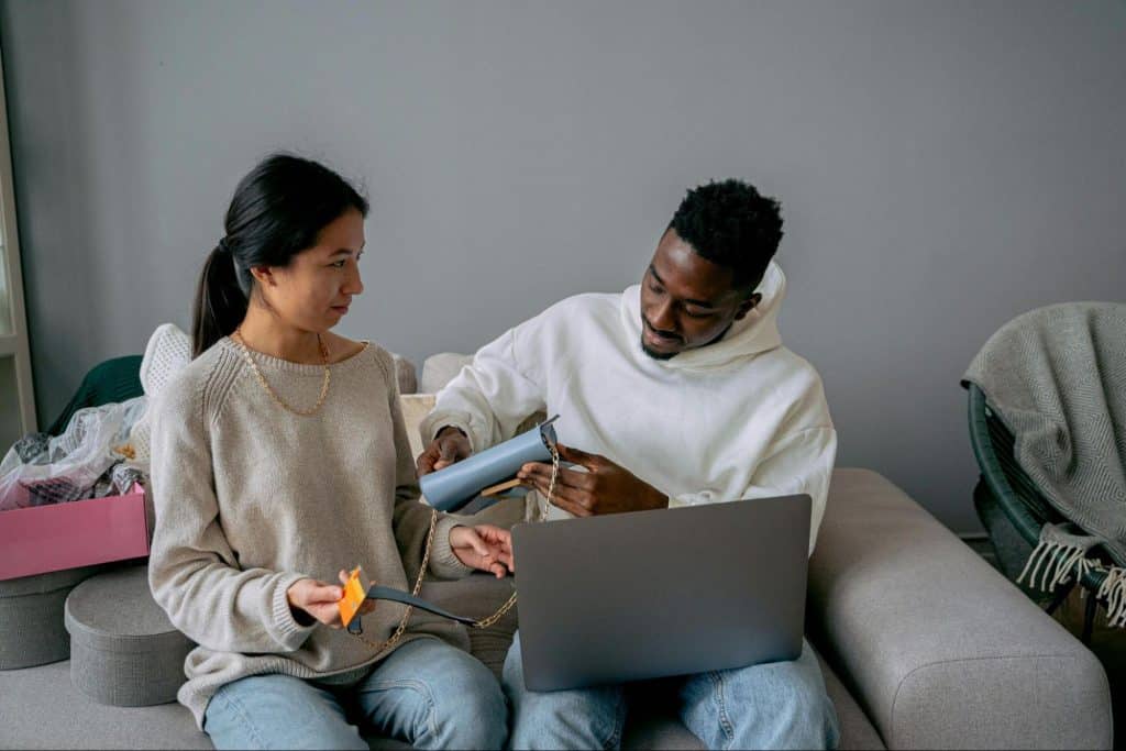 A man and woman at the couch