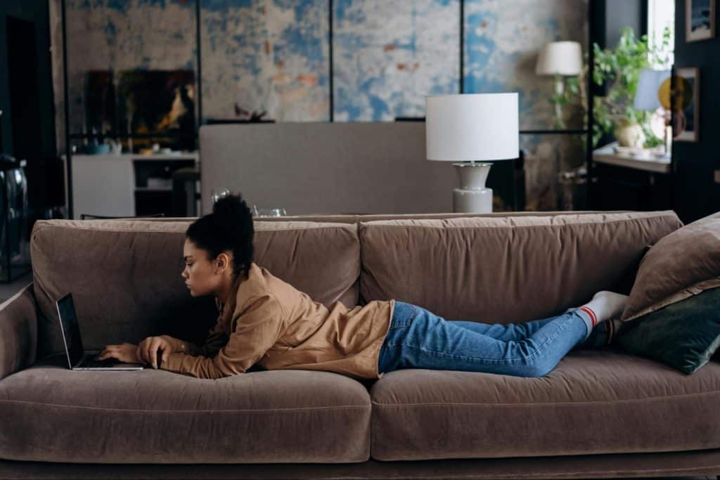 A woman at the couch