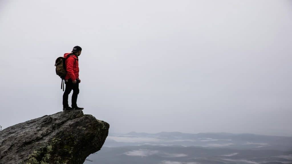 A man hiking by himself