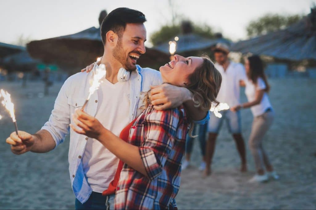 A man and woman celebrating
