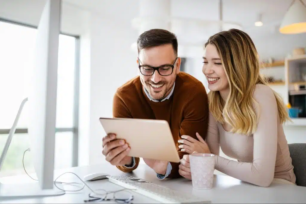 A man and woman working