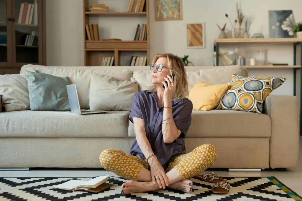 A woman relaxing on the floor 